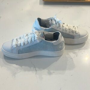 P448 Brand New Denim Thea Mix. European sizing 38. 7.5-8.  1.5 elevation heal